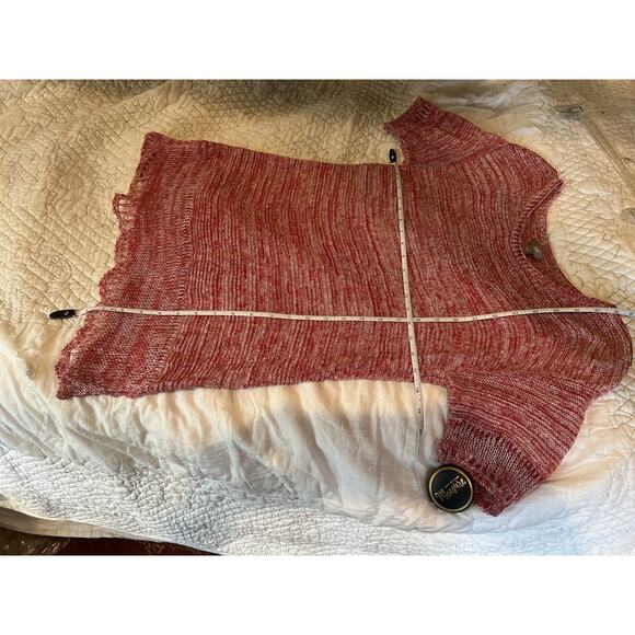 J Jill 100% Linen Knit Sweater Top Womens Size Small Red White Short Sleeve - Picture 5 of 5